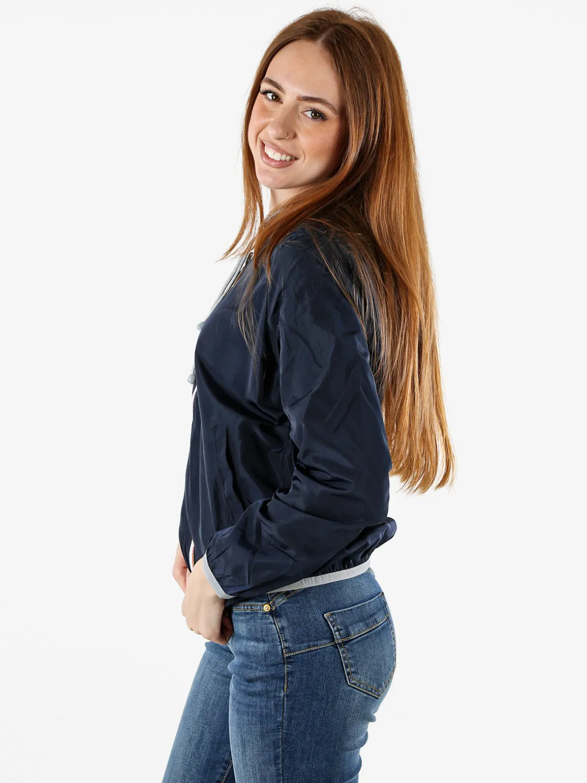 Solada Giacca a vento da donna reversibile con cappuccio e zip - blu scuro