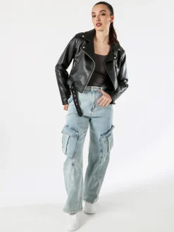 Solada Giacca biker da donna in ecopelle - nero