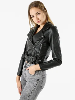 Solada Giacca biker da donna in ecopelle - nero