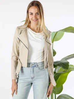 Solada Giacca biker da donna in ecopelle - beige