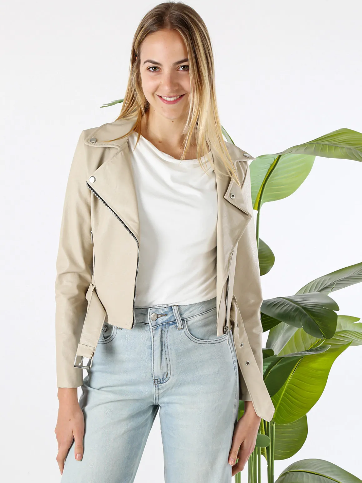 Solada Giacca biker da donna in ecopelle - beige