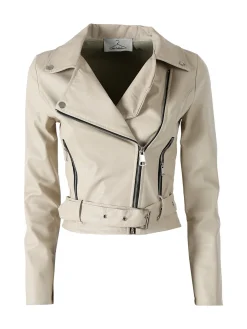 Solada Giacca biker da donna in ecopelle - beige
