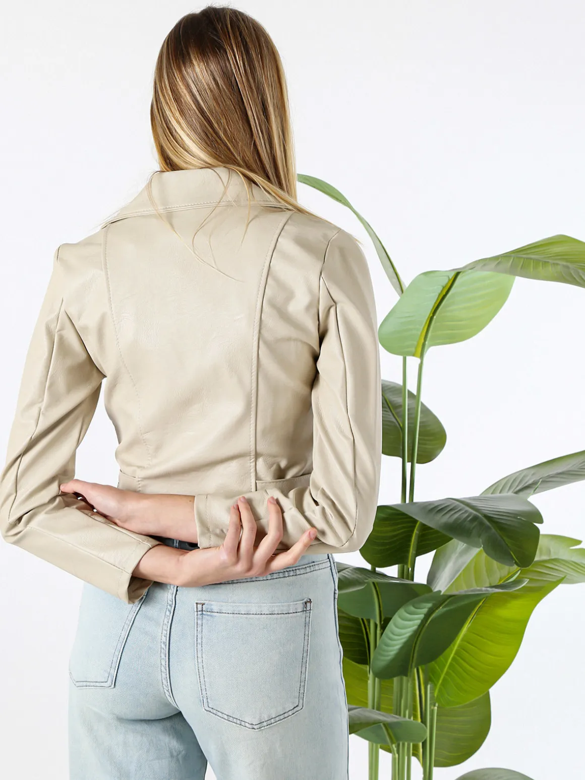 Solada Giacca biker da donna in ecopelle - beige