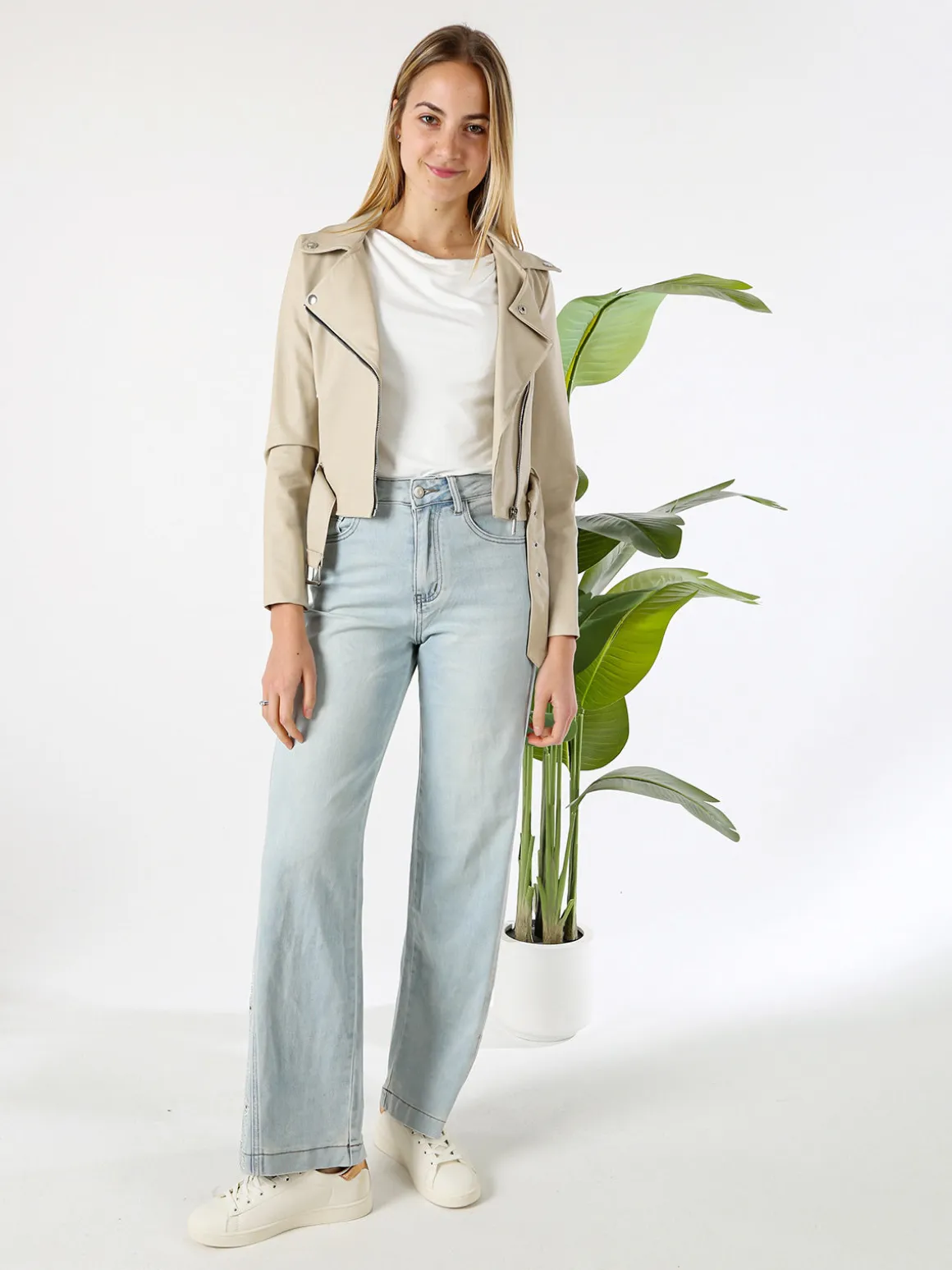 Solada Giacca biker da donna in ecopelle - beige