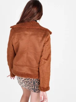 Solada Giacca biker da donna scamosciata con colletto in pelliccia sintetica