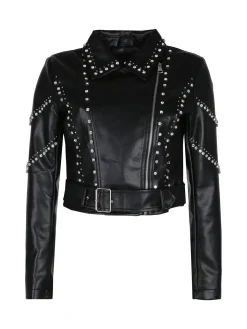 Solada Giacca biker in ecopelle da donna con strass