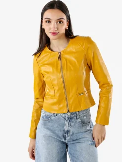 Solada Giacca corta da donna in ecopelle con zip - senape