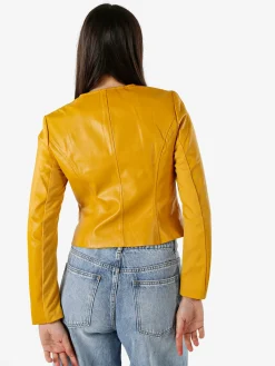 Solada Giacca corta da donna in ecopelle con zip - senape