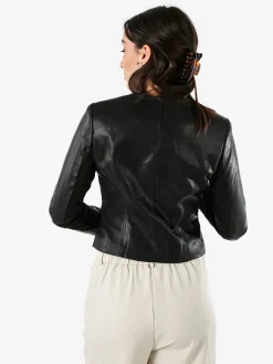 Solada Giacca corta da donna in ecopelle con zip - nero