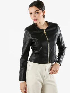 Solada Giacca corta da donna in ecopelle con zip - nero
