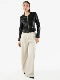 Solada Giacca corta da donna in ecopelle con zip - nero