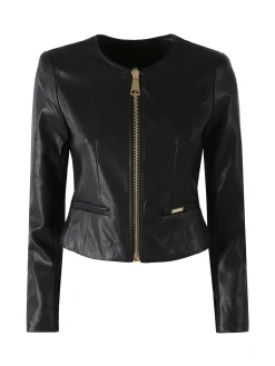 Solada Giacca corta da donna in ecopelle con zip - nero