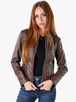 Solada Giacca da donna in ecopelle con zip - marrone
