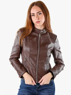 Solada Giacca da donna in ecopelle con zip - marrone