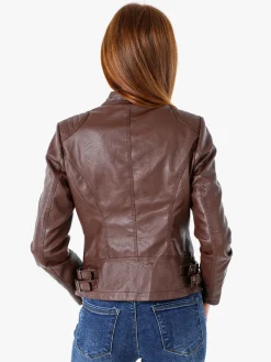 Solada Giacca da donna in ecopelle con zip - marrone