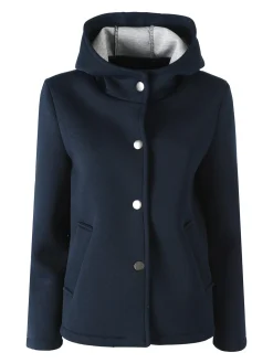 Solada Giacca da donna in panno con bottoni e cappuccio - blu scuro
