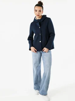 Solada Giacca da donna in panno con bottoni e cappuccio - blu scuro