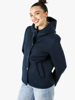 Solada Giacca da donna in panno con bottoni e cappuccio - blu scuro