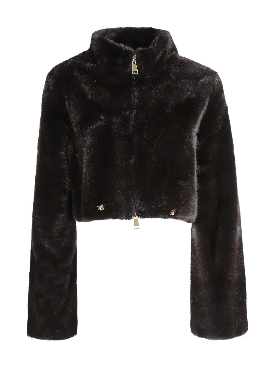 Solada Giacca donna cropped in pelliccia sintetica con coulisse - moro