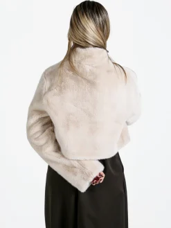 Solada Giacca donna cropped in pelliccia sintetica con coulisse - beige