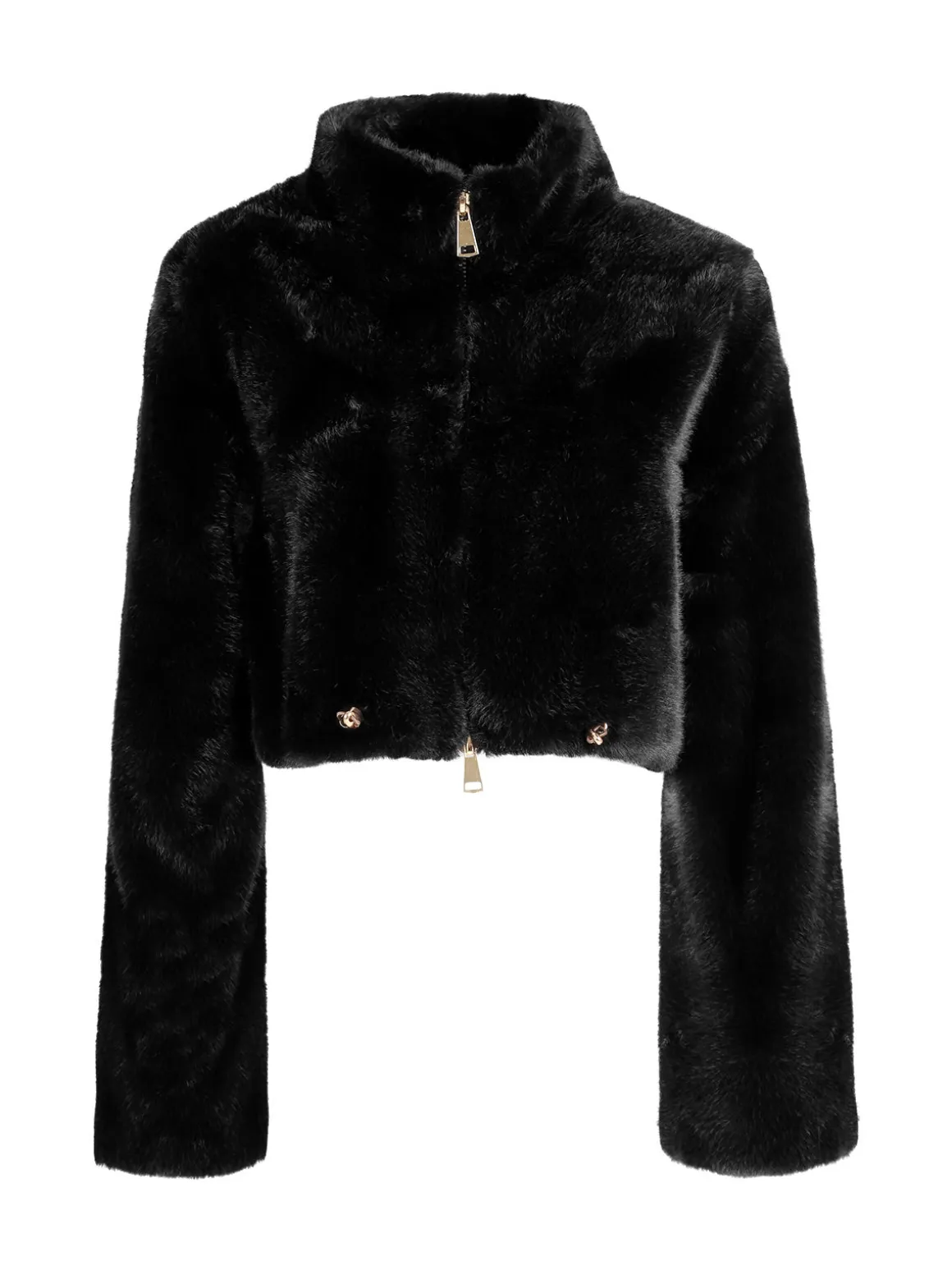 Solada Giacca donna cropped in pelliccia sintetica con coulisse - nero