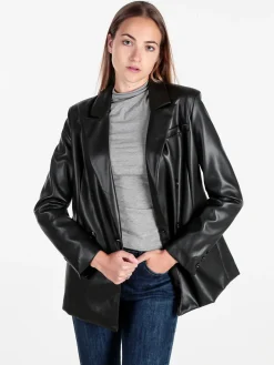 Solada Giacca donna doppiopetto in ecopelle - nero