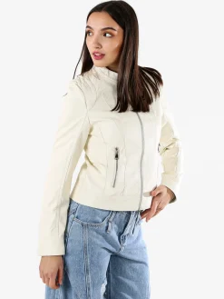Solada Giacca donna in ecopelle con zip - panna