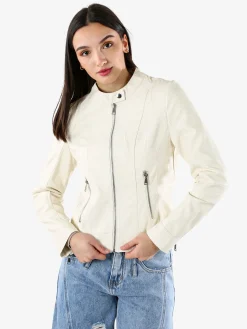 Solada Giacca donna in ecopelle con zip - panna