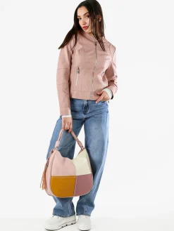 Solada Giacca donna in ecopelle con zip - rosa