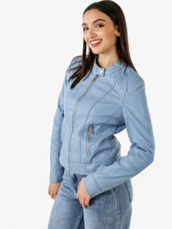 Solada Giacca donna in ecopelle con zip - azzurro