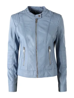 Solada Giacca donna in ecopelle con zip - azzurro