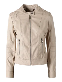 Solada Giacca donna in ecopelle con zip - beige