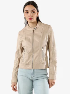 Solada Giacca donna in ecopelle con zip - beige
