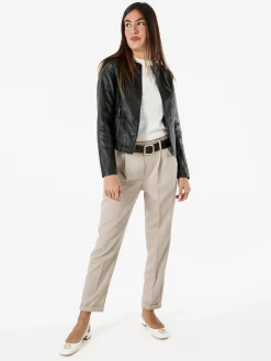 Solada Giacca donna in ecopelle con zip - nero