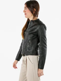 Solada Giacca donna in ecopelle con zip - nero