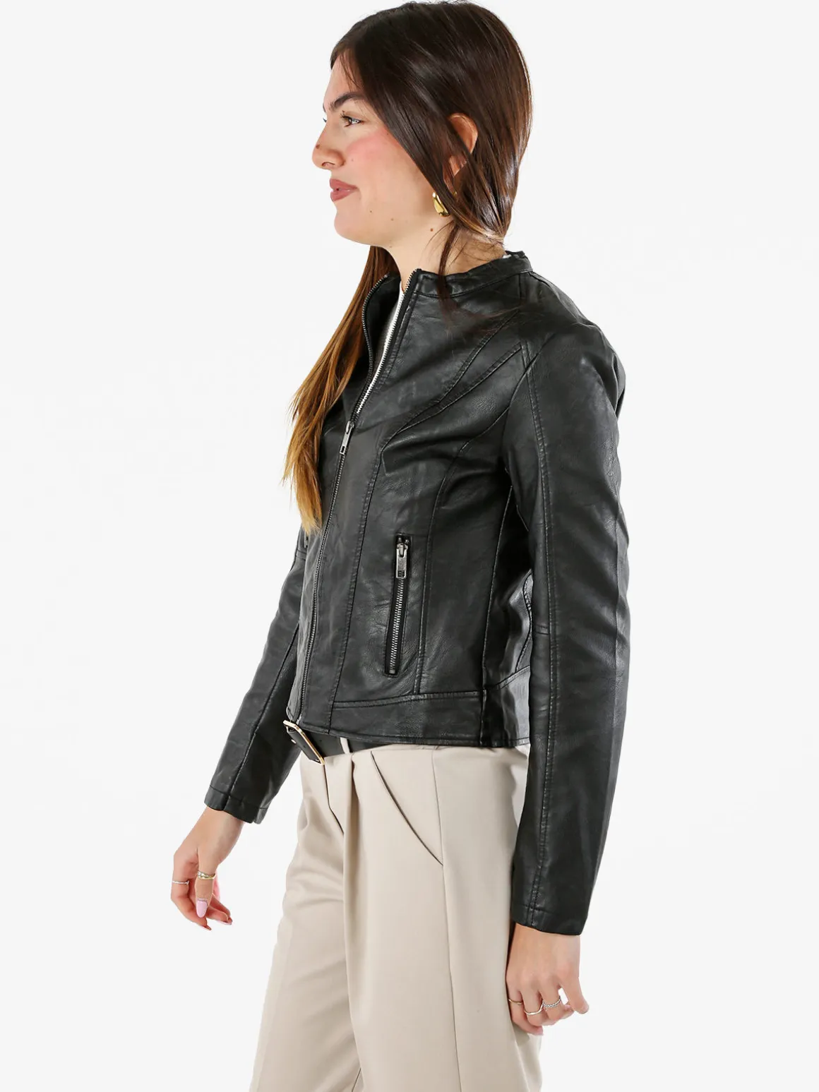 Solada Giacca donna in ecopelle con zip - nero