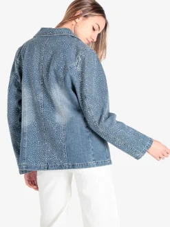 Solada Giacca donna in jeans con borchie e strass
