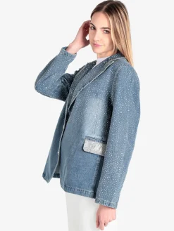 Solada Giacca donna in jeans con borchie e strass