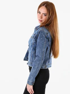 Solada Giacca donna in jeans con micro borchie - jeans