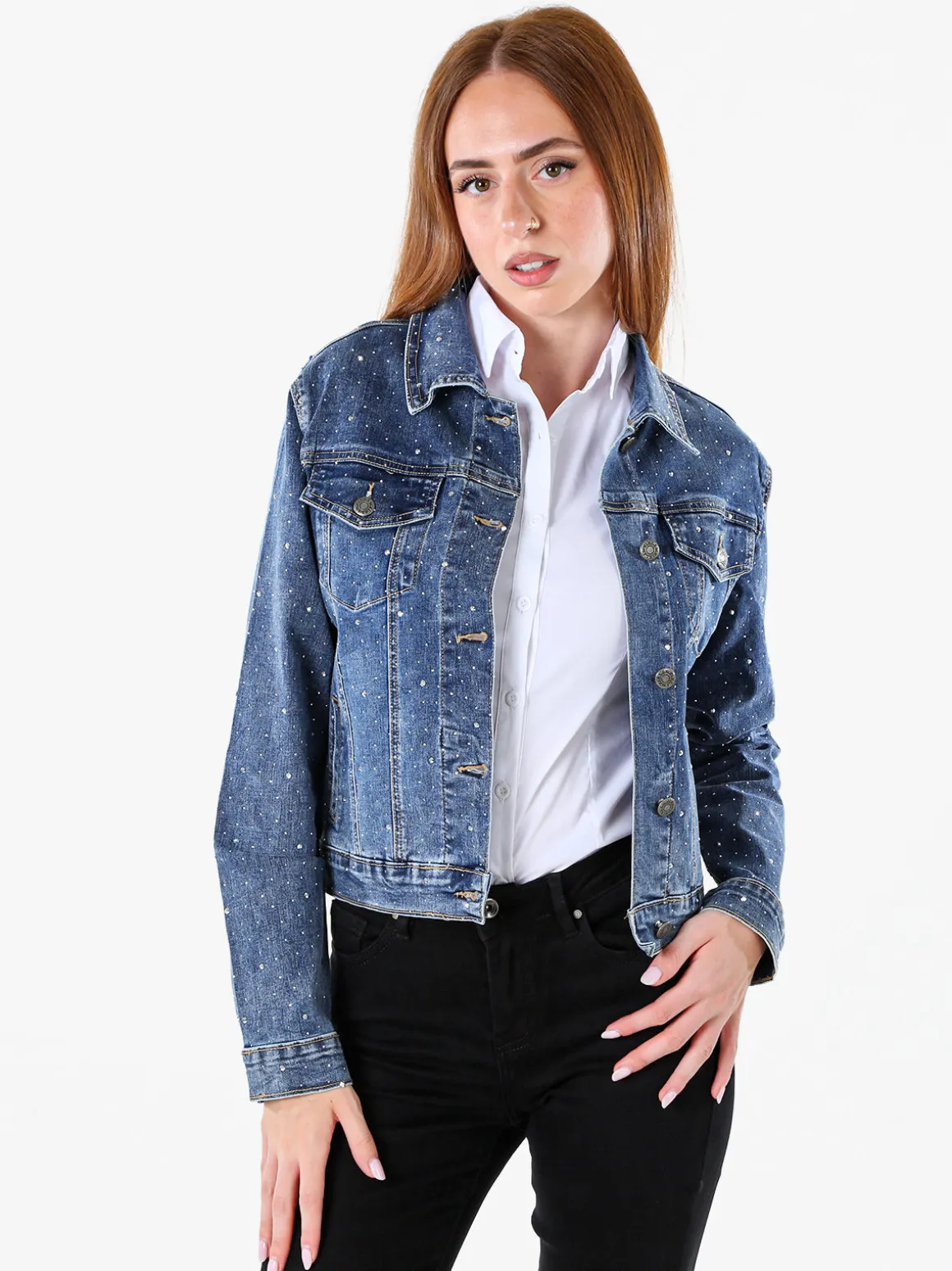 Solada Giacca donna in jeans con micro borchie - jeans