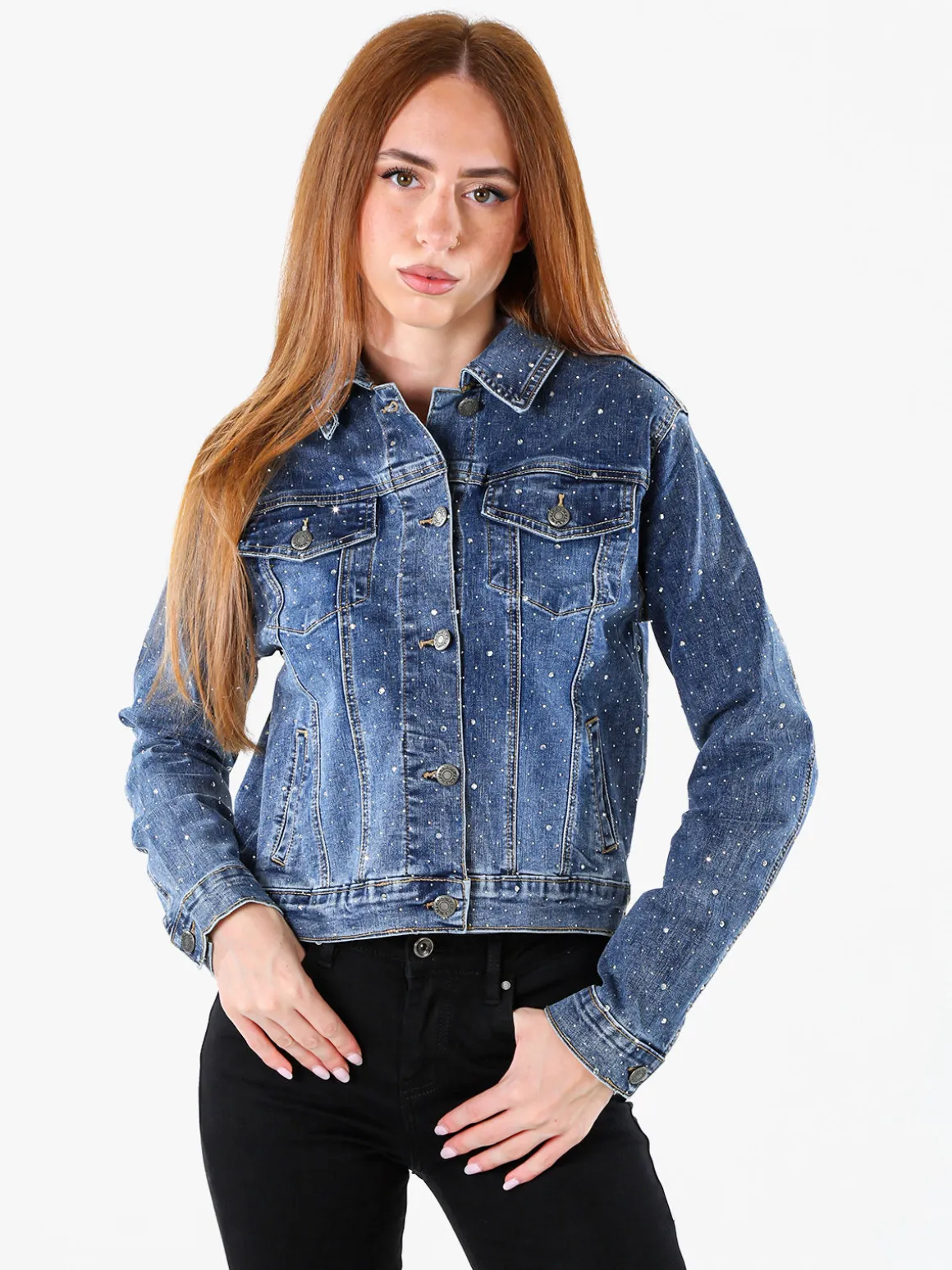 Solada Giacca donna in jeans con micro borchie - jeans