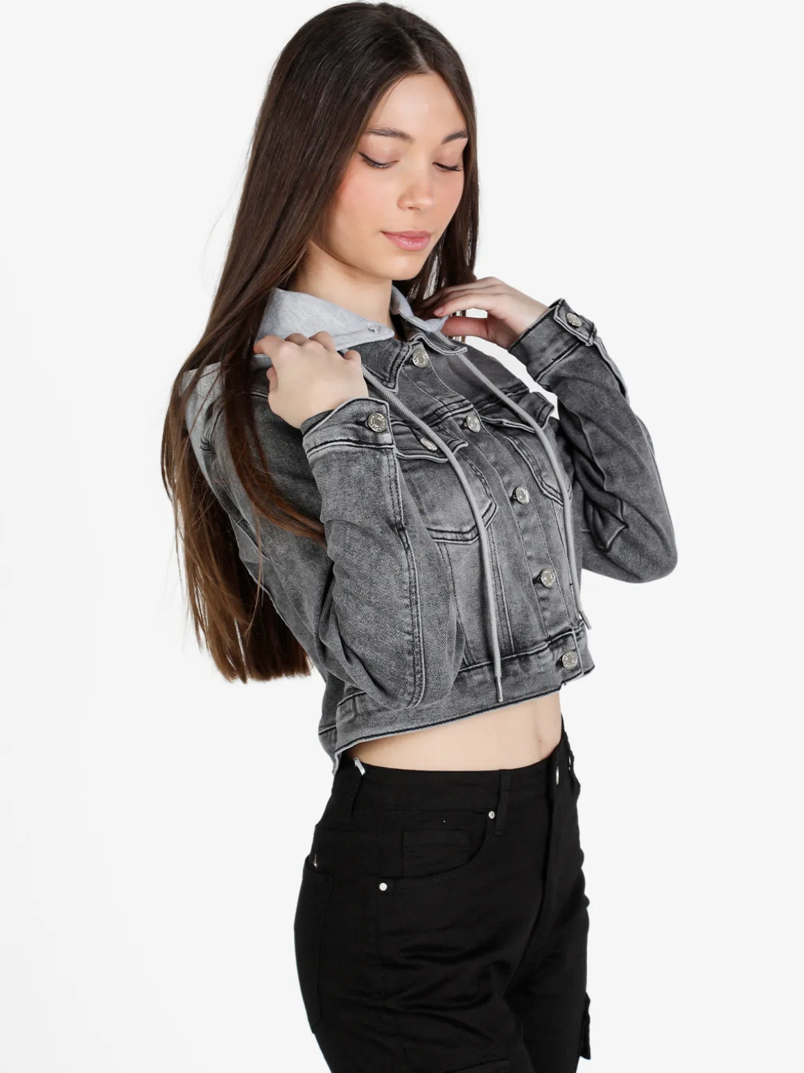 Solada Giacca donna in jeans con cappuccio in felpa
