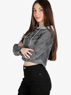 Solada Giacca donna in jeans con cappuccio in felpa