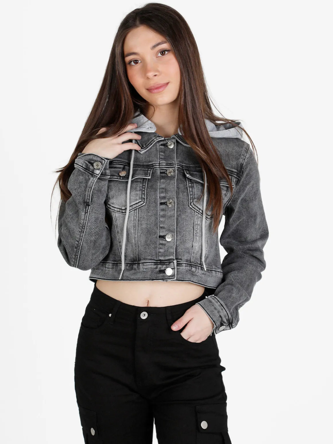 Solada Giacca donna in jeans con cappuccio in felpa