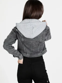 Solada Giacca donna in jeans con cappuccio in felpa