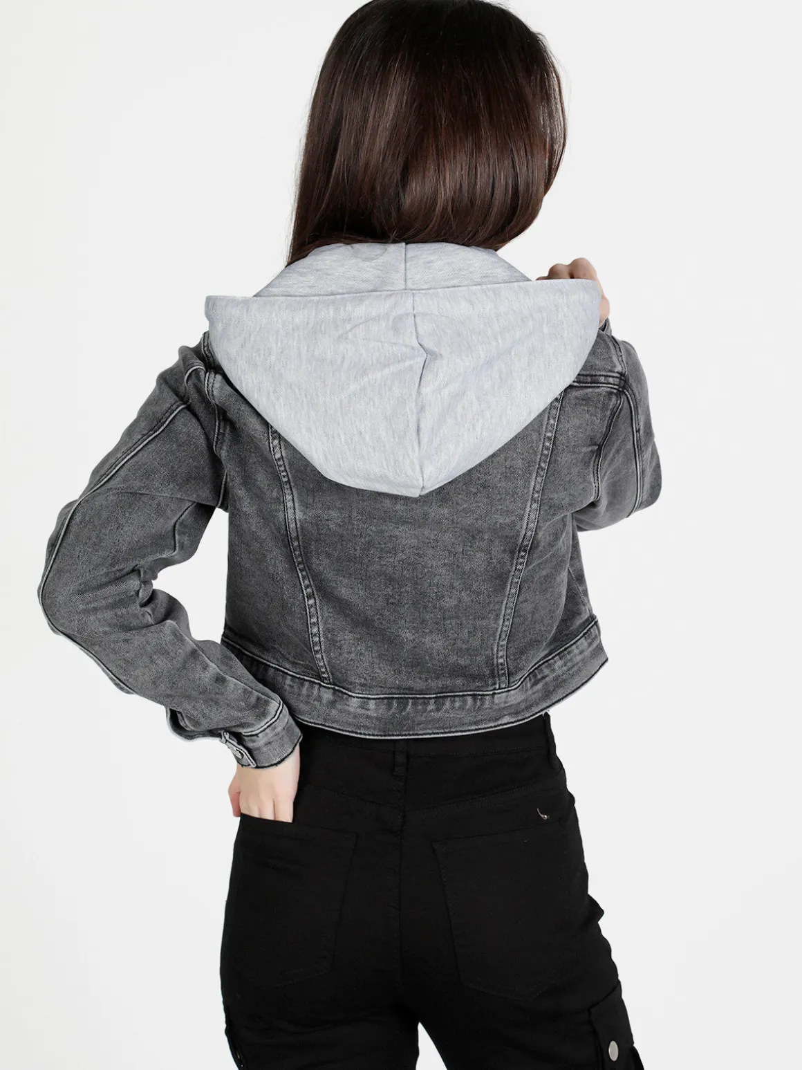 Solada Giacca donna in jeans con cappuccio in felpa