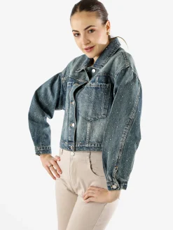 Solada Giacca donna in jeans oversize con strass - jeans