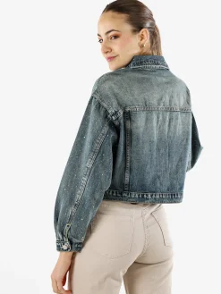 Solada Giacca donna in jeans oversize con strass - jeans