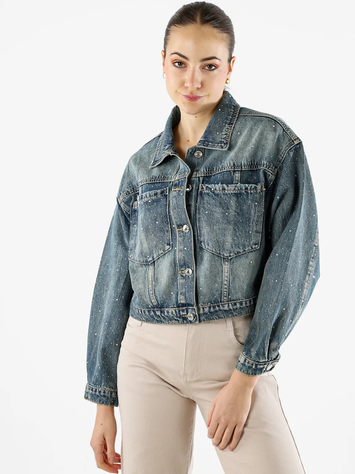 Solada Giacca donna in jeans oversize con strass - jeans