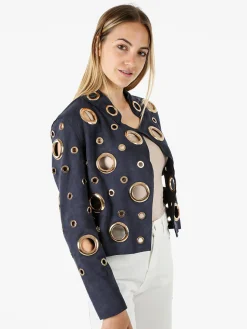 Solada Giacca donna in tessuto scamosciato con anelli - blu scuro